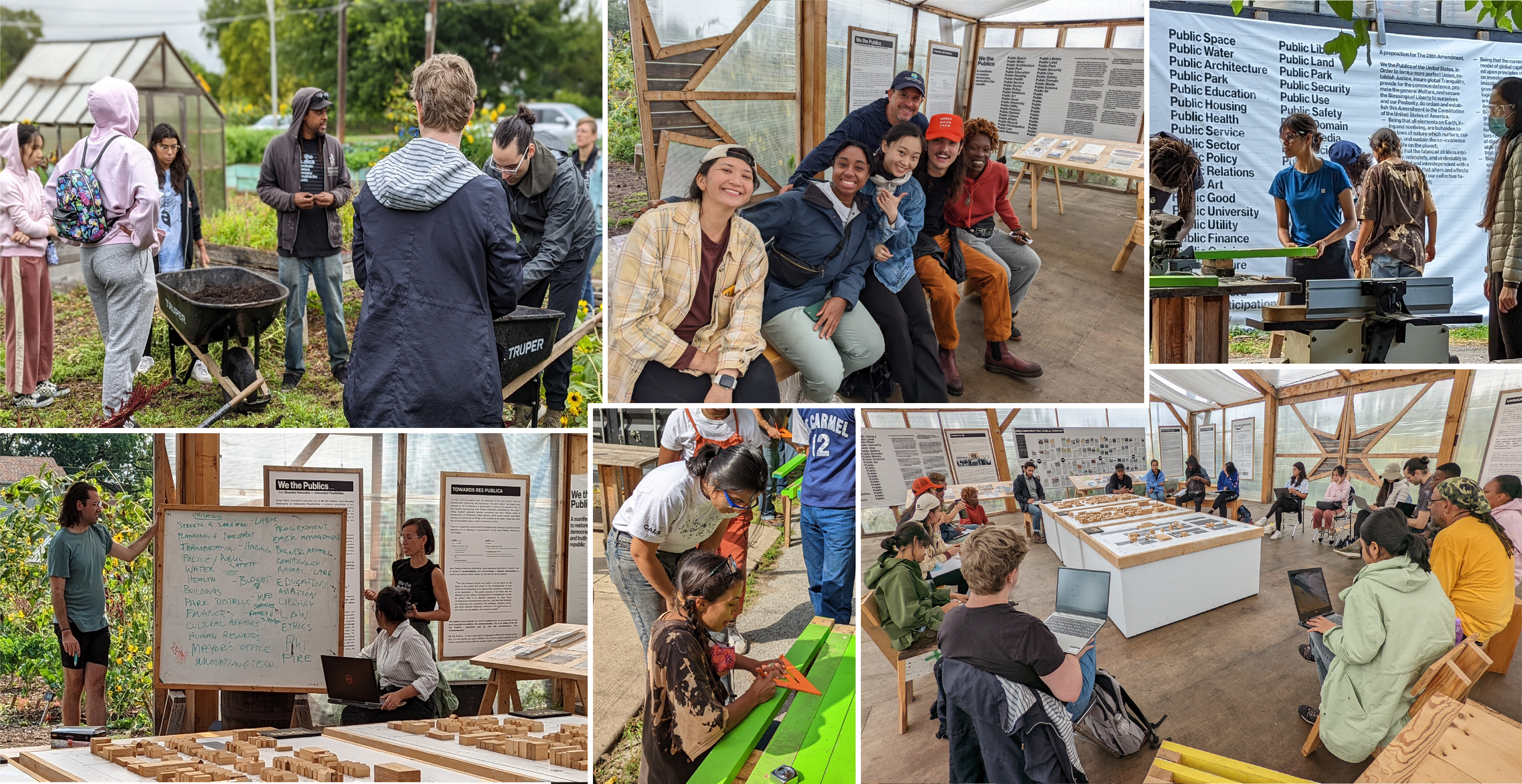 A collage of images of students working outside.