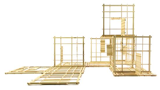 wooden model of a building with several rooms