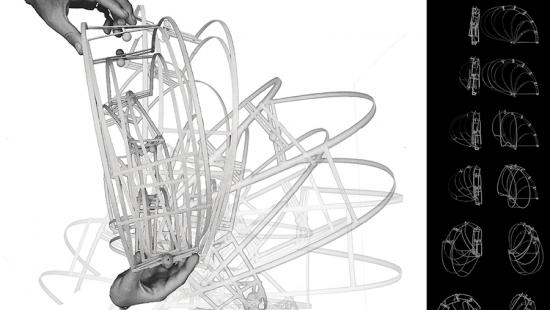 Digital rendering of an architectural structure in motion.