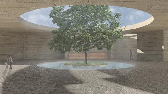 Diigital rendering of the interior of a memorial structure. 